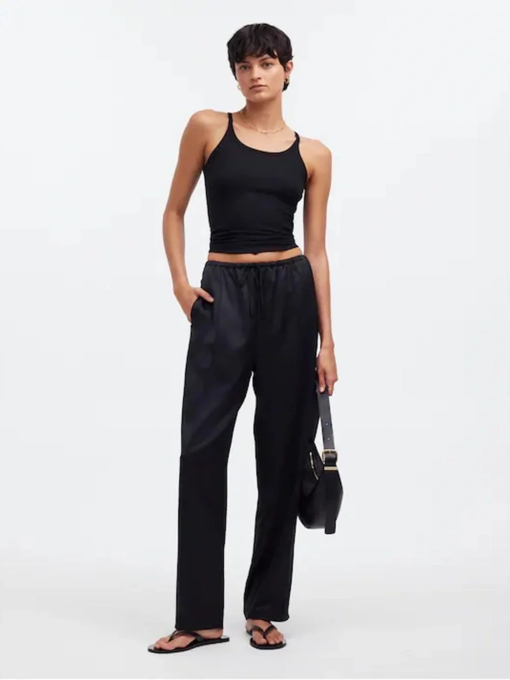 Madewell Pintucked Slim Pull-On Satin Pant